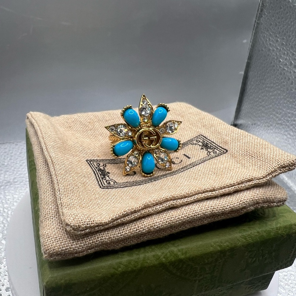 Gucci Interlocking G Stacked Flower Ring - Gold (NWOT) - Picture 9 of 9